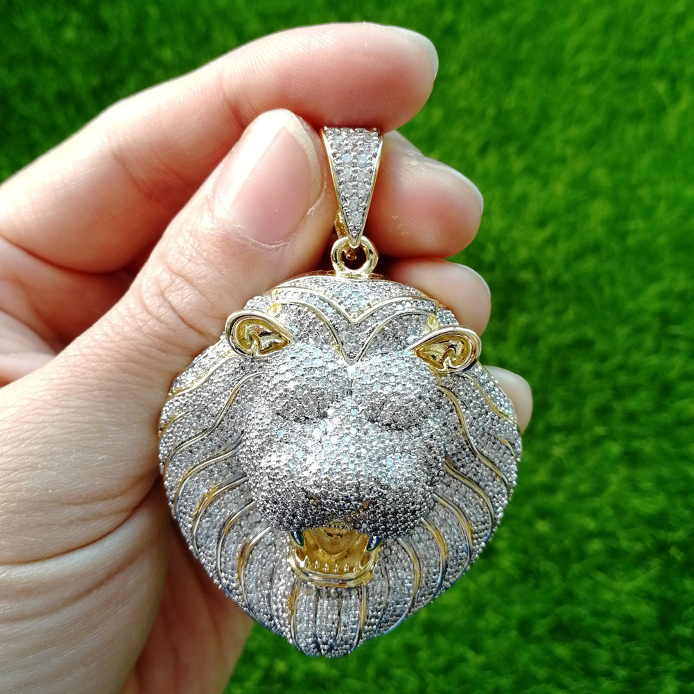 Iced Out Necklace Micro Pave Cubic Zircon Lion Head Pendant Necklace