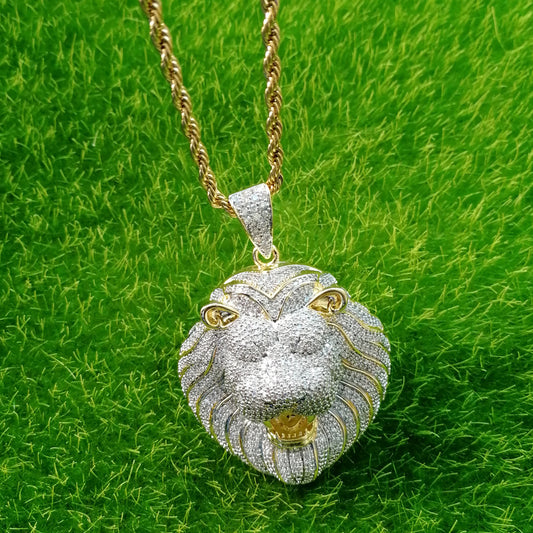 Iced Out Necklace Micro Pave Cubic Zircon Lion Head Pendant Necklace