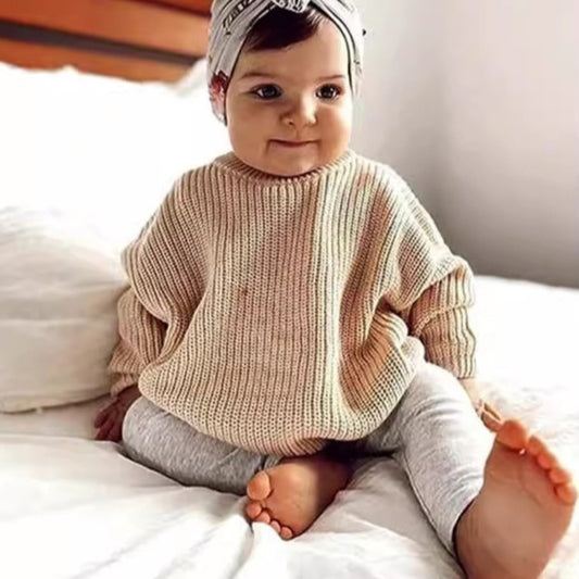 Girls' Pure Cotton One-pieces Long-sleeved Sweater