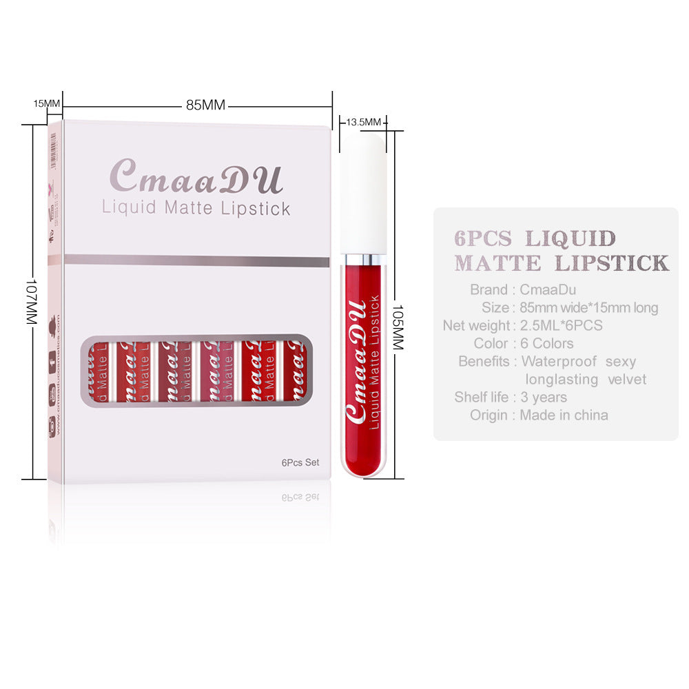 Matte Waterproof Lipstick Long Lasting Lip Gloss - 6 Boxes